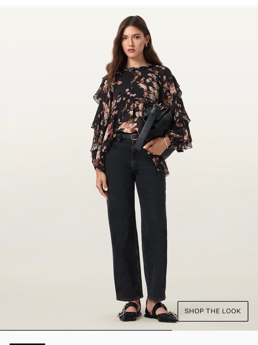 ALL SAINTS
Lissie Floral print Ruffle Long-Sleeve Blouse - Black - Picture 3 of 9
